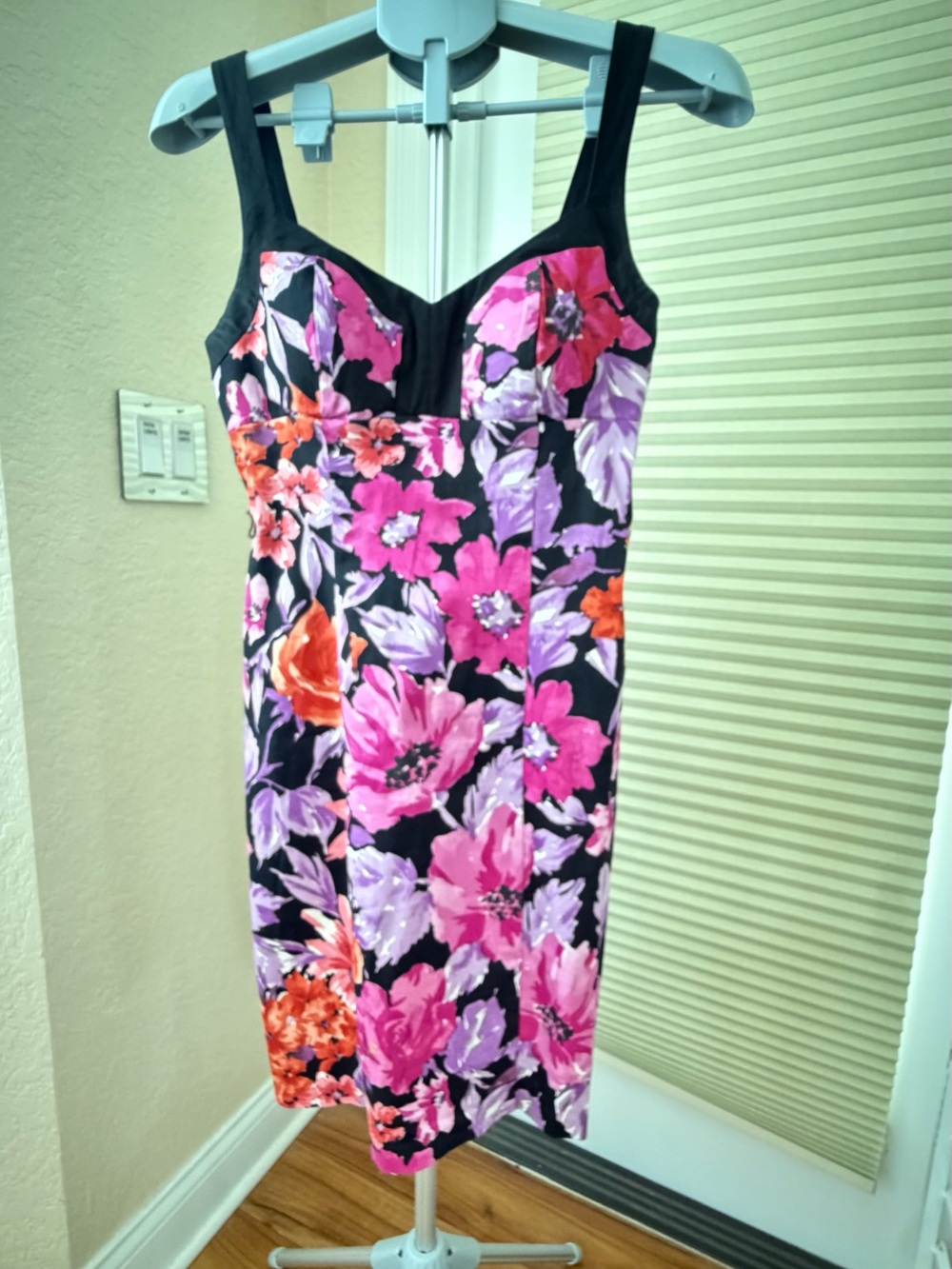 XOXO Black Floral Midi Dress with Pink, Purple & Orange Blooms